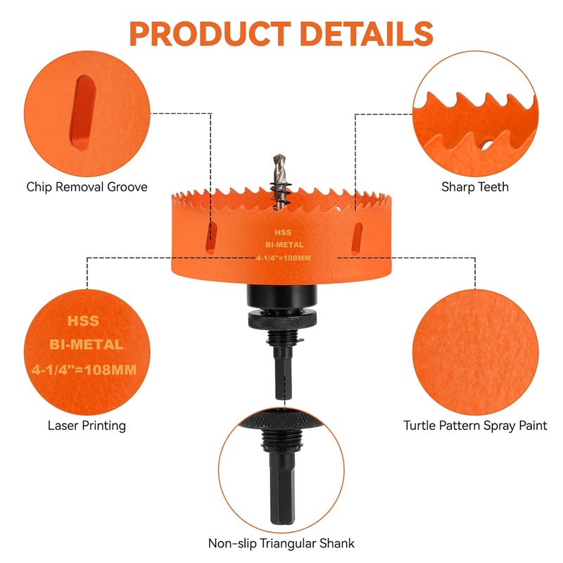Genubi Industry 4 1/4 Hole Saw for Recessed Lights, 4.25 Inch Bi-Metal Hole Cutter Kit with Dust Bowl Catcher for Led Recessed Lighting 4 Inch, Ceiling, Wood, Drywall and Plastic - Image 4